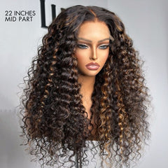 Real Max™ - Chestnut Brown Highlights Funmi 7x6 Closure HD Lace Long Curly Wig Breathable Cap