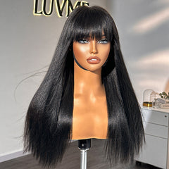 Exclusive Sale | Breathable Cap Yaki Straight Ultra Natural Minimalist Lace Long Wig with Bangs