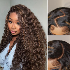 Real Max™ - Chestnut Brown Highlights Funmi 7x6 Closure HD Lace Long Curly Wig Breathable Cap