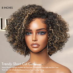 Weekly Special | Trendy Short Cut Curly Minimalist HD Lace Glueless Side Part Wig 100% Human Hair