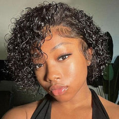 Slicked-Back Short Cut Curly Glueless 13x4 Lace Front Wig 100% Human Hair- US Only