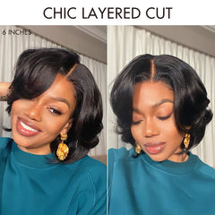 Exclusive Sale | 1 SEC INSTALL WIG | Elegant Boss Vibe Short Pixie Cut Natural Black / Ombre Brown Glueless Minimalist HD Lace Wig Ready to Go