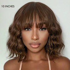 Weekly Special | Beginner Friendly Brown Loose Wave Glueless Minimalist Lace Shoulder Length Wavy Bob Wig with Bangs