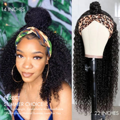 New Customers Only | Natural Black Jerry Curly No Lace Glueless Free Part Long Headband Wig 100% Human Hair (Get Free Trendy Headbands)