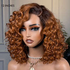 New Customers Only | Ginger Ombre Bouncy Curly Glueless Minimalist HD Lace Short Wig 100% Human Hair