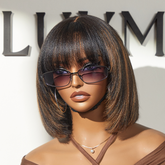 Special Offer | Put On and Go Brown Highlight / Natural Black Layered Cut Yaki Straight Minimalist Lace Bob Wig with Bangs