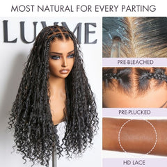 Tiktok Exclusive Deal | Readitress™ Light Weight Flexi-Fit Invisi Drawstring Cap Full Lace Knotless Boho Curls Braided Long Wig Super Natural Scalp