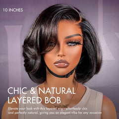 PreMax Wigs - Chic & Natural Layered Bob Wig Ear-to-Ear Wide T Lace Glueless Human Hair Wig Pre-Cut Lace