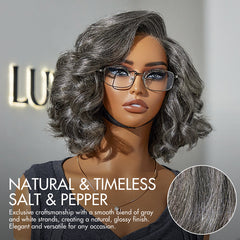 Weekly Special | Elegant Salt & Pepper Grey Wig Loose Body Wave Glueless Minimalist Lace Short Wig Pre-Cut Lace - US Only