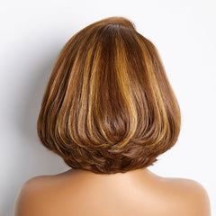Weekly Special | Limited Design | Toffee Brown Mix Blonde / Natural Black Layered Cut Glueless 5x5 Closure Lace Bob Wig