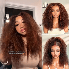 180% Density Copper Highlight Kinky Curly Glueless 5x5 Lace Closure Wig