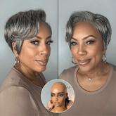 Salt and Pepper Short Pixie Cut Wig Glueless Minimalist HD Lace Grey Wig Pre-Cut Lace