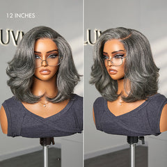 VIP DAY ONLY | 12 Inches Boss Vibe Salt & Pepper Layered Bob Glueless Pre-Cut Minimalist Lace Grey Wig - US Only