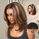 New Customers Only | Blonde Highlight / Brown Highlight Short Layered Bob Wig Glueless 5x5 Closure Pre-Cut Lace Wig