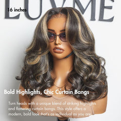 Curtain Bangs Blonde Highlight Loose Wave Glueless 5x5 Closure Pre-Cut Lace Wig All Head Sizes Fit Cap