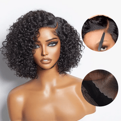 Trendy Short Cut Curly Minimalist HD Lace Glueless Side Part Wig 100% Human Hair Pre-Cut Lace