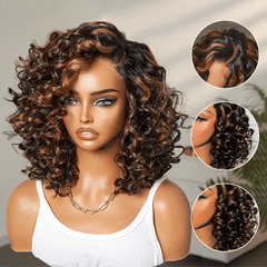 Effortless Elegance Copper Highlight / Natural Black Bouncy Curl Wig Minimalist HD Lace Glueless Wig Pre-Cut Lace