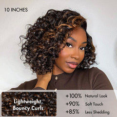 Effortless Elegance Copper Highlight / Natural Black Bouncy Curl Wig Minimalist HD Lace Glueless Wig Pre-Cut Lace