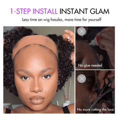 1 SEC INSTALL WIG | Honey Blonde Highlight / Natural Black Kinky Curly Glueless Minimalist HD Lace Classic Short Wig Pre-Cut Lace
