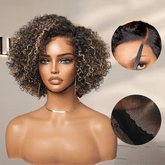 1 SEC INSTALL WIG | Honey Blonde Highlight / Natural Black Kinky Curly Glueless Minimalist HD Lace Classic Short Wig Pre-Cut Lace