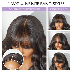 Weekly Special | Luvme All-Day Comfort™ Wig Loose Body Wave Glueless 7x6 Closure HD Lace Human Hair Wig with Bangs Pre-Cut Lace