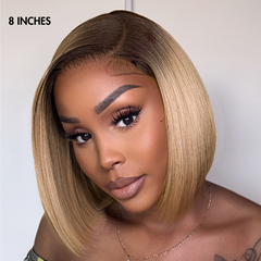 Ash Blonde Ombre Blunt Cut Bob Glueless Minimalist HD Lace Short Bob Wig Ready to Go Pre-Cut Lace