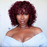 Special Deal | Beginner Friendly Dark Red Water Wave Glueless Minimalist Lace Curly Wig with Bangs