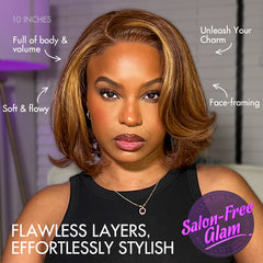 Limited Design | Toffee Brown Mix Blonde / Natural Black Layered Cut Glueless 5x5 Closure Lace Bob Wig