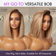 VIP DAY ONLY | 12 Inches Ash Blonde Ombre Blunt Cut Bob Minimalist HD Lace Bob Wig Pre-Cut Lace - US Only