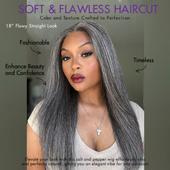 Luvme Hair 180% Density Salt and Pepper Straight Glueless Minimalist HD Lace T Part Grey Wig Pre-Cut Lace
