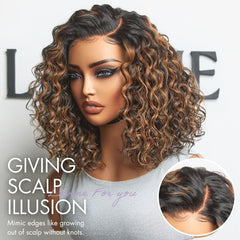 Luvme All-Day Comfort™ Wig Brown Highlight Deep Wave Glueless Minimalist HD Lace Curly Wig Pre-Cut Lace