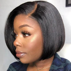 Weekly Special | PreMax Wigs | Super Natural Hairline Natural Black Silky Blunt Cut Glueless 13x4 Frontal Lace Human Hair Short Bob Wig