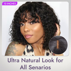 New Customers Only | Beginner Friendly Water Wave Minimalist Lace Glueless Short Curly Wig with Bangs