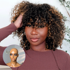 1 SEC INSTALL WIG | Brown Highlight Water Wave Natural Scalp Glueless Minimalist Lace Short Curly Wig with Bangs
