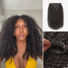 Kinky Curly Invisible Edge Seamless Clip in Extensions Human Hair with Free Gift