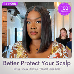 US ONLY | Non-Returnable | 12 Inches Glueless 4x4 Closure Undetectable HD Lace Bob Wig 100% Human Hair | Pre-bleached Knots