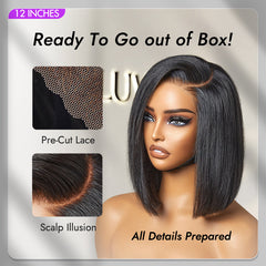 Put On & Go Blunt Cut Straight Bob Minimalist HD Lace Glueless C Part Wig - US Only