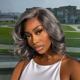 VIP DAY ONLY | 12 Inches Boss Vibe Salt & Pepper Layered Bob Glueless Pre-Cut Minimalist Lace Grey Wig - US Only