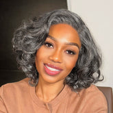 Mature Boss Salt and Pepper Bouncy Egg Curls Glueless Minimalist HD Lace Grey Wig