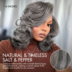Layered Blowout Salt and Pepper Glueless Grey Wig Minimalist HD Lace Shoulder Length Wavy Wig