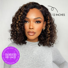 Weekly Special | Blonde Highlight Short Curly Glueless Minimalist HD Lace Human Hair Wig
