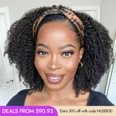 New Customers Only | Natural Black Jerry Curly No Lace Glueless Free Part Long Headband Wig 100% Human Hair (Get Free Trendy Headbands)