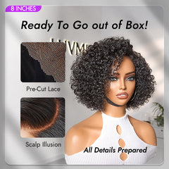 New Customers Only | Trendy Short Cut Curly Minimalist HD Lace Glueless Side Part Wig 100% Human Hair Pre-Cut Lace