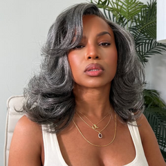 Exclusive Sale | Boss Vibe Salt & Pepper Layered Bob / Body Wave Glueless Pre-Cut Minimalist Lace Grey Wig