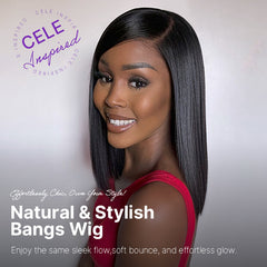 Swoop Bangs Breathable Cap Deep Left C Part Silky Straight Glueless 5x5 Closure Lace Bob Wig