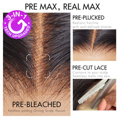 PreMax Wigs | Jet Black Middle Part Silky Straight Glueless 5x5 Closure Lace Wig Pre-Cut Lace
