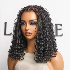 Readitress™ HD Full Lace Knotless Boho Curls Braided Bob Wig Flexi Fit Invisi Drawstring Cap