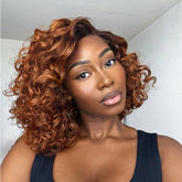 US ONLY | Non-Returnable | 12 Inches Ginger Ombre Bouncy Curly Glueless Minimalist HD Lace Short Wig 100% Human Hair