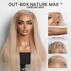 NatureMAX™ 180% Density Ash Blonde Silky Straight Glueless Ear-to-ear 13x4 HD Lace Front Wig Pre-Cut Lace Flexi-Fit Drawstring Cap