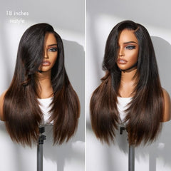 BOGO | Luvme All-Day Comfort™ Wig 180% Density Ombre Brown Layered Light Yaki Straight Glueless 7x6 Closure HD Lace Human Hair Long Wig Pre-Cut Lace - US Only